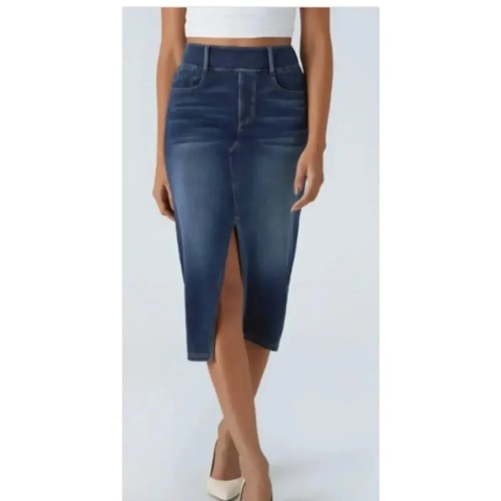 Halara Flex™ High Waisted Skirt Pockets Bodycon Washed Denim Casual Midi NWT XL